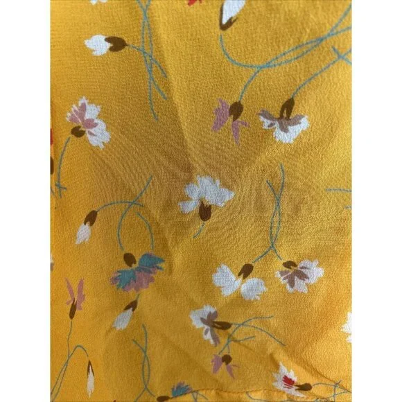 Madewell 100% Silk Floral Wrap Tank Top Ruffle Yellow V Neck Size 6 - Picture 5 of 5